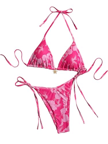 Women's Floral Print Knot Bathing Suit High Waist Summer Swimsuit Bikini Set