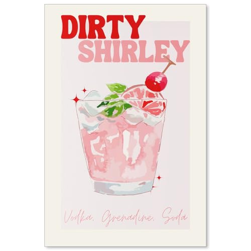 Cocktail Poster Alcohol Drink Wall Art Preppy Bar Cart Canvas Prints for Funky Bar Kitchen Wall Decor