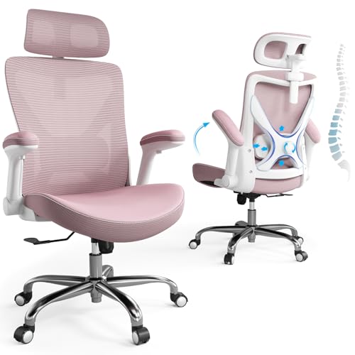 Ergonomic Desk Chair-Computer X-Shaped Chair Mesh PU Leather with Adjustable Lumbar Support-Executive Chair High Back with Headrest Flip-Up Arms for Long Hours