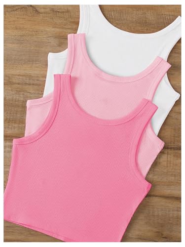 Women's Plus Size 3 Pack Coquette Bow Top Crew Neck Sleeveless Crop Tank Tops