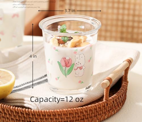 Set of 2 12 oz French Drinking Glasses Floral Juice Cup Cute Rabbit Bow Glass Cups