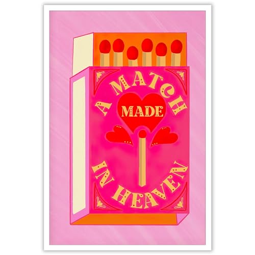 Retro Funny Pink Match Made in Heaven Poster Print Trendy Room Aesthetic Wall Art Decor Vintage Pink Minimalist Style Preppy Wall Art Girl Bedroom Dorm Room Decor Canvas