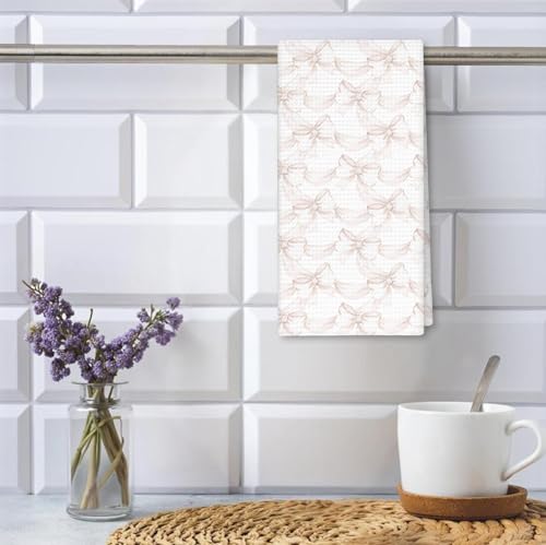 Girly Pink Bow Coquette Preppy Towel, 16x24 Inch