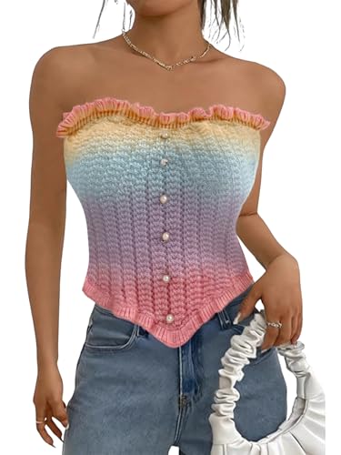 Women's Pearl Strapless Tops Summer Asymmetrical Tube Tops