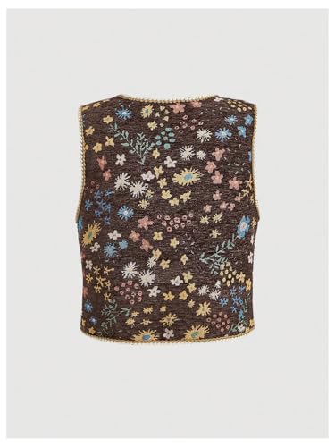 Women's Plus Size Tie Front Sleeveless V Neck Floral Print Boho Vest Tank Top