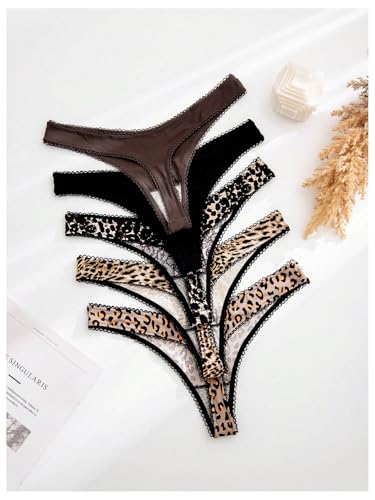 Women's 5 Pack Leopard Print Thongs Low Rise Panties Underwear Sets