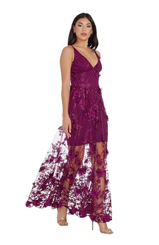 Women's Embellished Plunging Gown Sleeveless Floral Long Dress