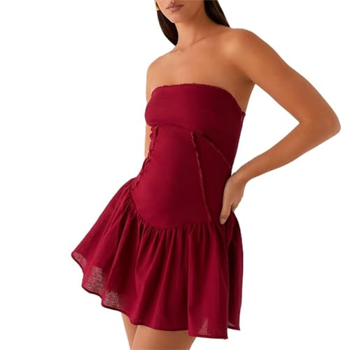 Women's Strapless 3D Flower Mini Dress Sexy Ruffle Short Tube Dress with 3DFloral Bodycon Backless Cocktail Party