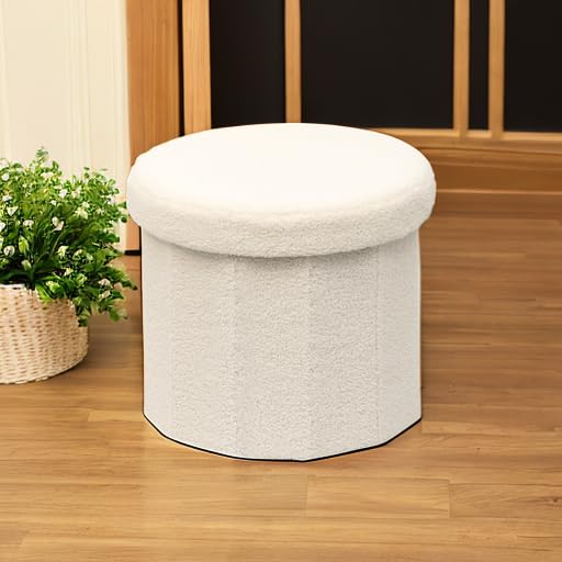 Flower-Shaped Storage Ottoman â€?Boucle Footstool & Seat for Living Room & Dorm