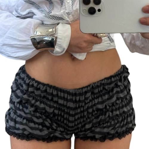 Womens Ruffle Bloomer Shorts Y2k Elastic Gingham Fruit Print Cute Frilly Lounge Sleep Pj Mini Micro Boy Shorts