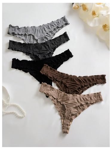 Women's 5 Pack Cute Underwear Ruffle Panties Low Rise Thong Set