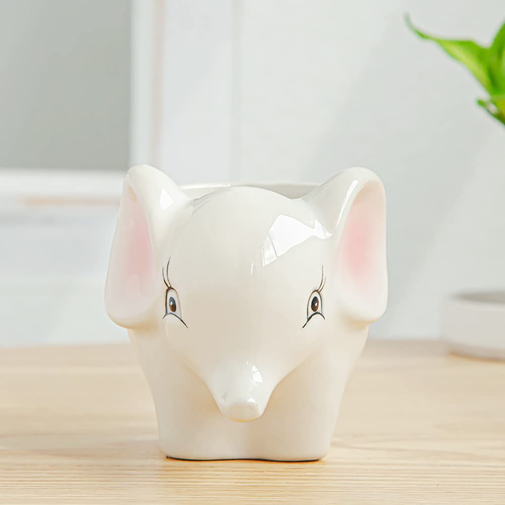Cute Animal Ceramics Planter Small Succulent Pot Cartoon Shaped Plant Pot for Mini Plants Flower Cactus, Smooth Shiny Ceramic - Plants Not Included