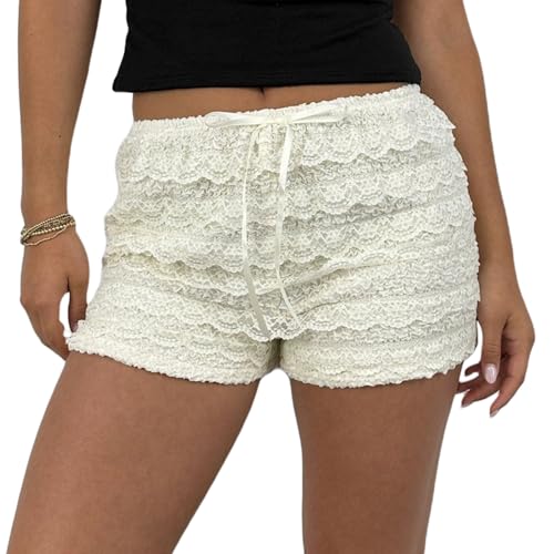 Women Y2k Ruffle Bloomer Shorts Slim Fit Sexy Smocked Lolita Short Pants Pj Lounge Boxers Micro Shorts Bottoms
