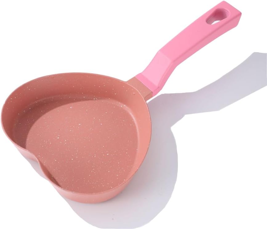 Pink Mini Nonstick Small Frying Pan with Unique Heart-shaped with Granite Coating, Multi-functional Frying Pan for Cooking