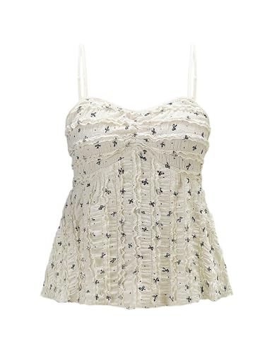 Women's Plus Size Bow Print Top Y2k Coquette Sleeveless Shirt Casual Tank Camisole Spaghetti Strap Flared Cami