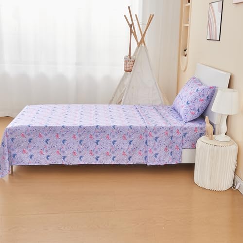 Printed Kids Sheet Set Twin Size, 3 Pcs Breathable & Silky Soft Microfiber - Kids Fitted Sheet,Kids Bed Sheets with 15" Deep Pocket