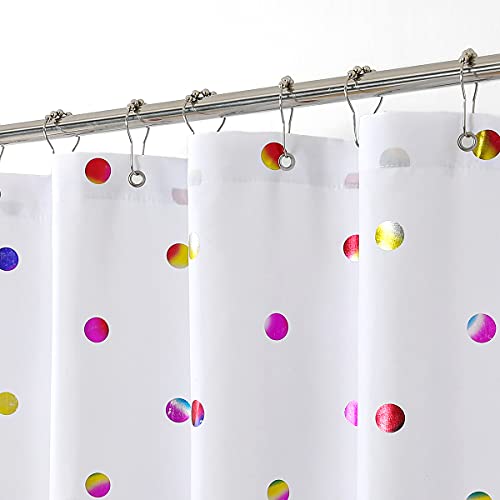 Fabric Shower Curtains with 12 Hooks for Bathroom Metallic Polka Dot Curtains Waterproof Shower Curtains with Grommet for Washable Shower Curtain Sets
