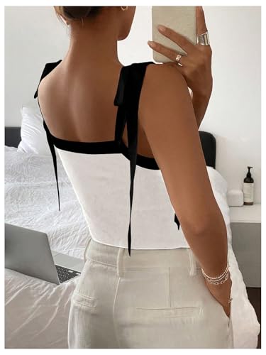 Women's Coquette Bow Tie Shoulder Tank Tops Backless Fitted Crop Tops
