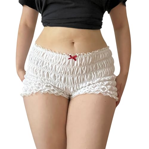 Womens Ruffle Bloomer Shorts Y2k Elastic Gingham Fruit Print Cute Frilly Lounge Sleep Pj Mini Micro Boy Shorts