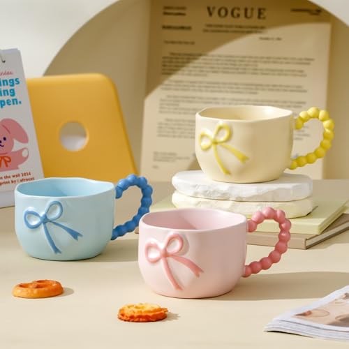 Coquette Bow Coffee Mug Personalized Set with Saucer Mug Porcelain Coffee Tea Cup 12oz