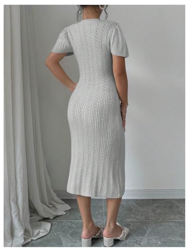 Women's 3D Flower Sweater Dress Crochet Short Sleeve Bodycon Mini Dresses