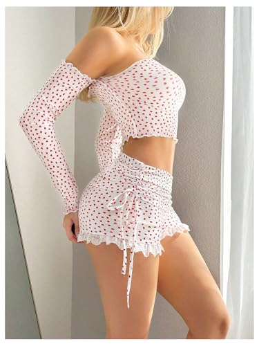 Women's Side Drawstring Lace Ruffle Shorts Y2K Ruched Low Rise Mini Stretchy Slim Fit Micro Shorts