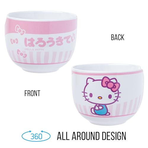 Ceramic Sanrio Hello Kitty Ramen Noodle Rice Bowl with Chopsticks, Microwave Safe