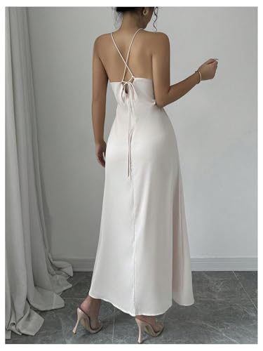 Women's 3D Floral Halter Dress Criss Cross Backless Sleeveless Maxi Dresses