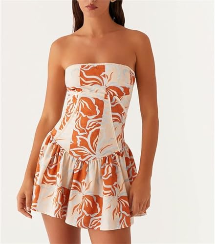 Women's Strapless 3D Flower Mini Dress Sexy Ruffle Short Tube Dress with 3DFloral Bodycon Backless Cocktail Party