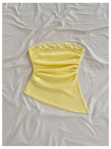 Women's Strapless Asymmetrical Tube Tops Sleeveless Ruched Crop Bandeau Summer Going Out Backless Top Dressy