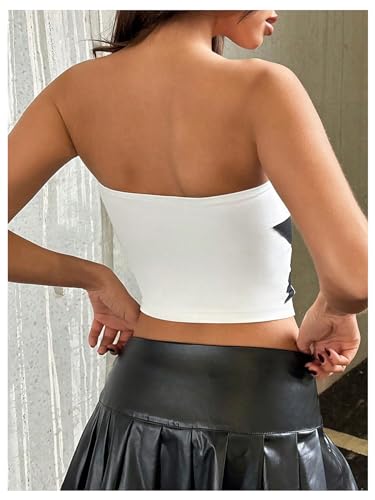 Floerns Women's Sleeveless Strapless Bandeau Star Print Color Block Cropped Tube Tops