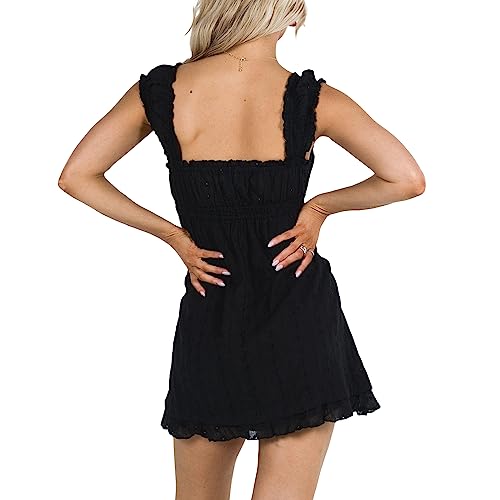 Womens Summer Sleeveless Floral Embroidery Loose A-line Dress for Beach Club Party