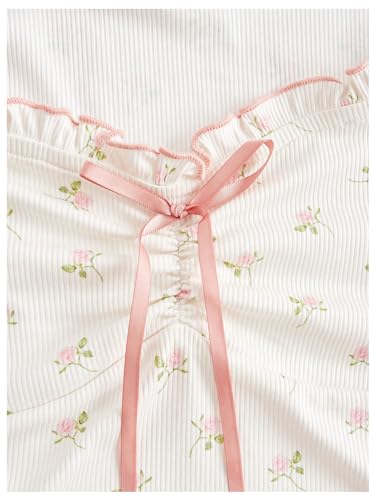 Women's Floral Puff Short Sleeve Sweetheart Neck Frilly Coquette Crop Top Tee