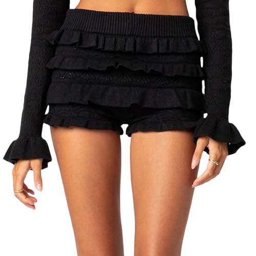 Women Y2k Ruffle Bloomer Shorts Slim Fit Sexy Smocked Lolita Short Pants Pj Lounge Boxers Micro Shorts Bottoms