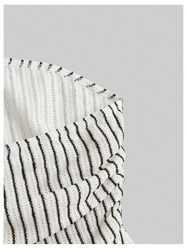 Women's Striped Print Bandeau Ruched Asymmetrical Hem Strapless Tube Top