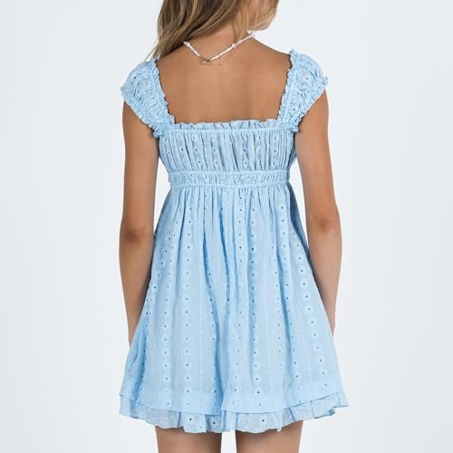 Womens Summer Sleeveless Floral Embroidery Loose A-line Dress for Beach Club Party