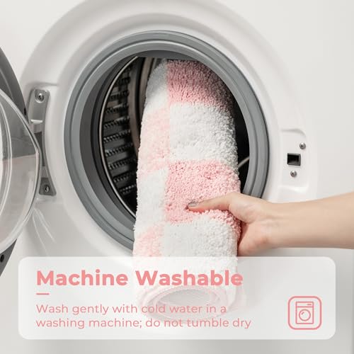 Checkered Bathroom Rugs, Fluffy Rug, Absorbent Microfiber Ultra Soft Bath Mat Washable, Non-Slip Bath Mats for Bathroom, Cute Floor Mat