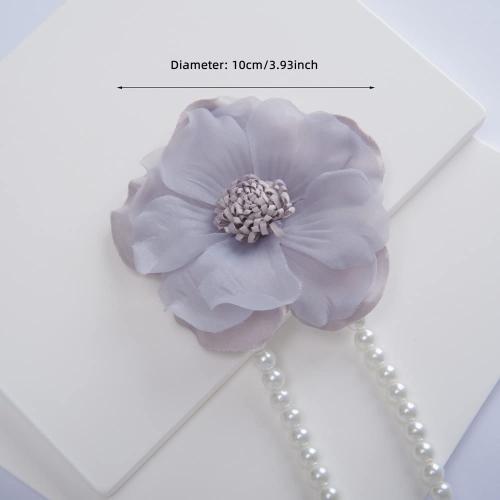 Elegant Pearl Magnetic Curtain Tieback with Handmade Flower Decorative Drapery Holdbacks Rope Holder