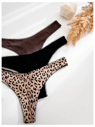 Women's 5 Pack Leopard Print Thongs Low Rise Panties Underwear Sets