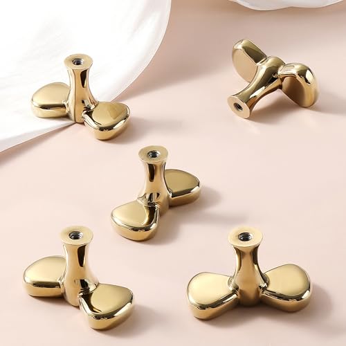 Gold Brass Small Bow Knobs Cute Dresser Drawer Handles Kitchen Cabinet Pulls Art Deco Single Hole Decorative Knobs Modern Furniture Hardware for Closet Cupboard