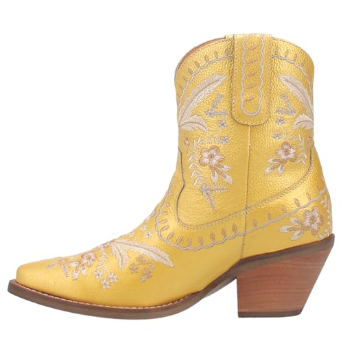 Womens Primrose Metallic Embroidered Floral Snip Toe Casual Boots Ankle Mid Heel 2-3"