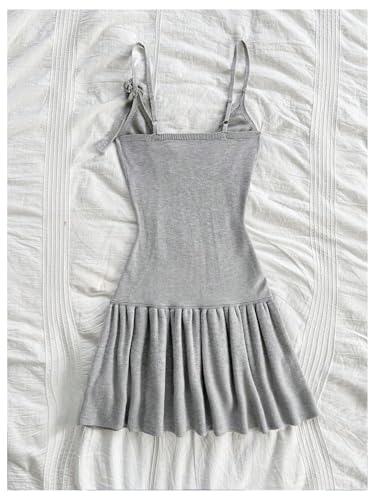 Women's 3D Floral Ruffle Mini Dress Cable Knit Spaghetti Strap Cami Dresses