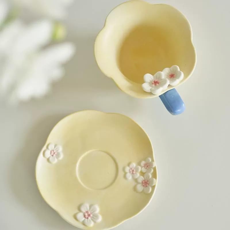 Floral Tea Cups and Saucers, Ceramic Cute Tea Cup for Tea Party