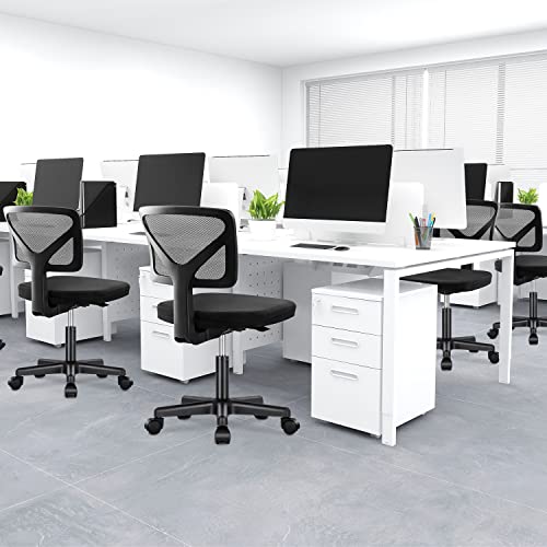 Vanity Swivel Armless Desk Chairs with Wheels, Ergonomic Adjustable Home Office Rolling Task Chair, Comfy Mesh Mid Back