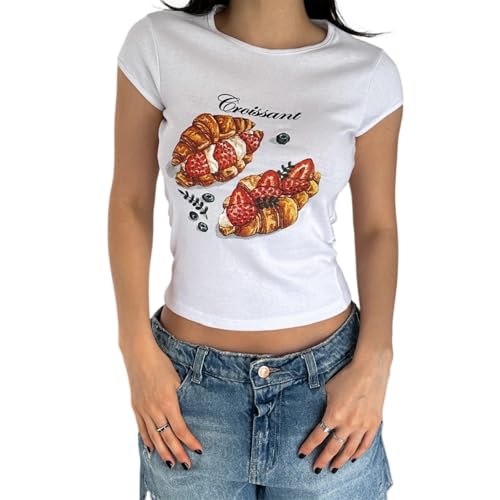 Women Hawaii Baby Tees Y2K Short Sleeve Crewneck Aesthetic Graphic Slim Fit Crop Tops