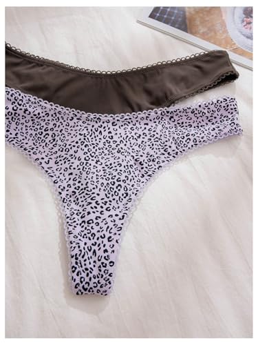 Women's 5 Pack Leopard Print Thongs Low Rise Panties Underwear Sets