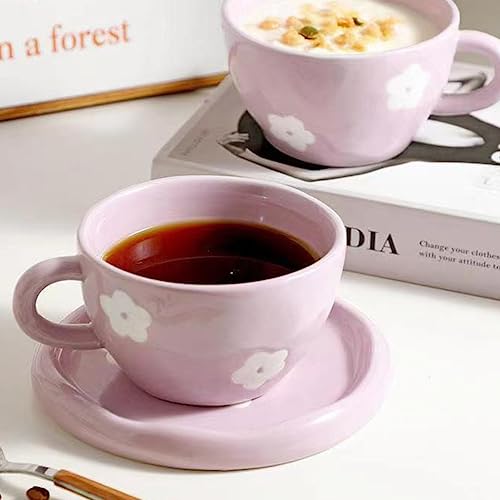 Coquette Bow Coffee Mug Personalized Set with Saucer Mug Porcelain Coffee Tea Cup 12oz