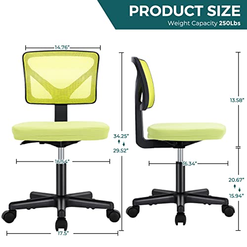 Vanity Swivel Armless Desk Chairs with Wheels, Ergonomic Adjustable Home Office Rolling Task Chair, Comfy Mesh Mid Back