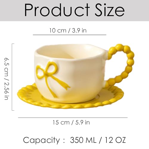 Coquette Bow Coffee Mug Personalized Set with Saucer Mug Porcelain Coffee Tea Cup 12oz
