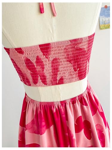 Women's Floral Halter Neck Vacation Dress Sleeveless Cut Out Boho Cami Dress